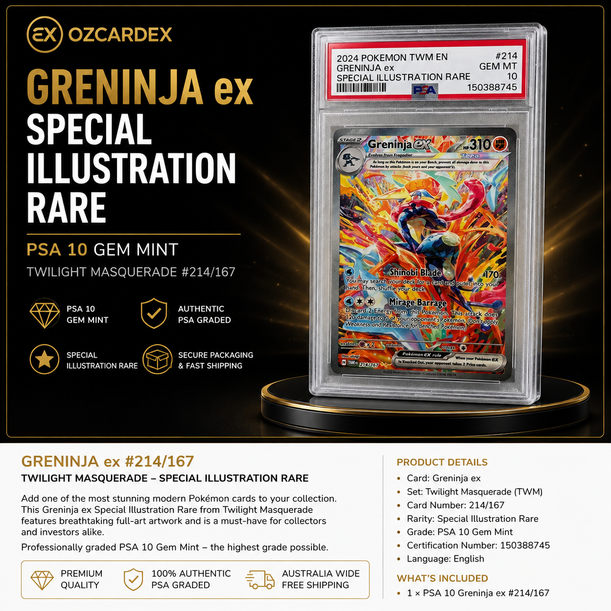 PSA 10 Greninja ex #214/167 Special Illustration Rare | Twilight Masquerade | OZCardEX