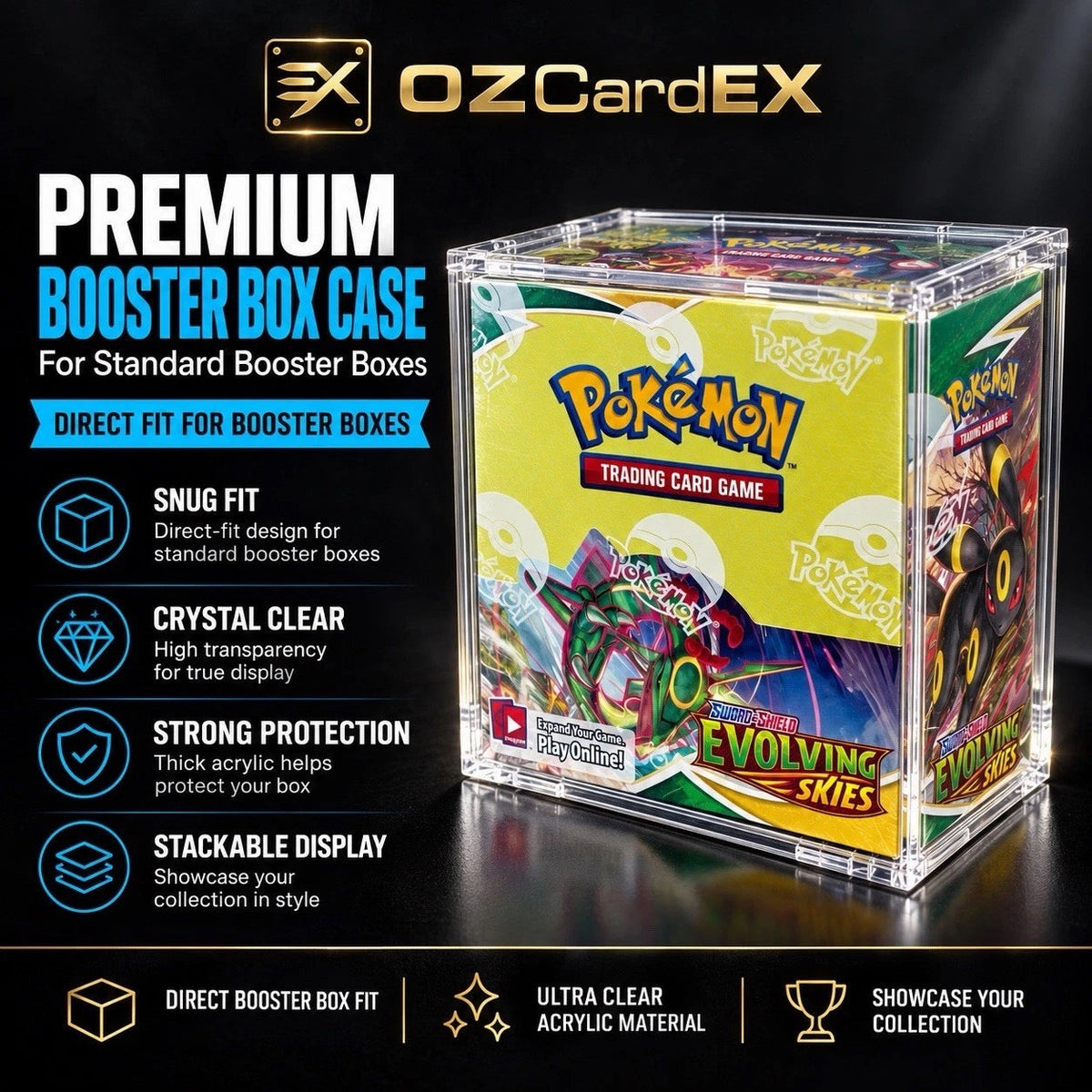 OZCardEX premium acrylic Pokemon booster box protector case - Australian stock