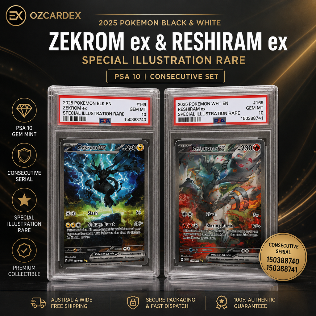 PSA 10 Sequential Pair – Zekrom ex & Reshiram ex Special Illustration Rare Black Bolt White Flare